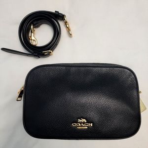 Coach Jes Pebble Leather Crossbody Bag Double Zip Black with Gold Hardware